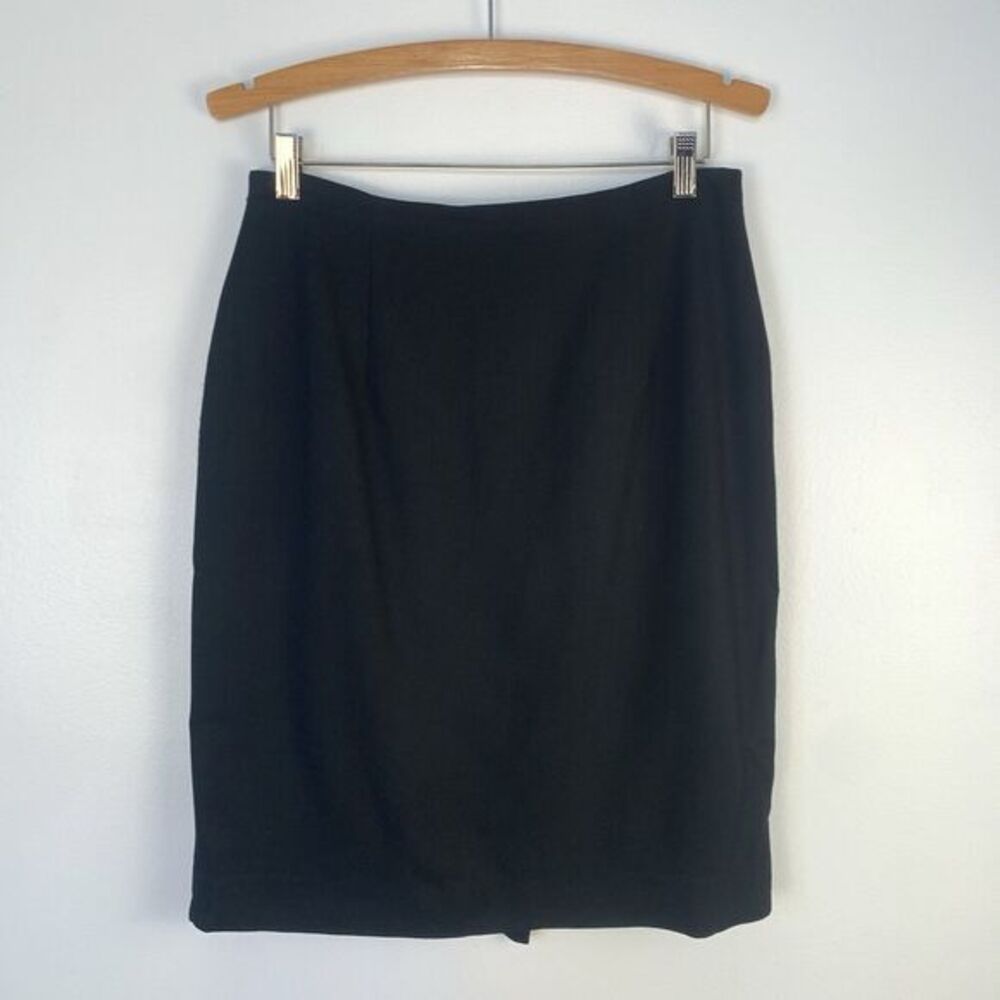 Brooks Brothers Black Wool Pencil Knee Length Skirt Lined Back Slit Zip Size 12